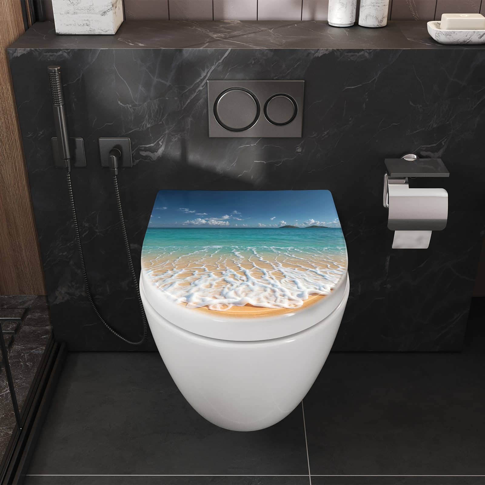 WC-Sitz mit Absenkautomatik Wellen am Sandstrand