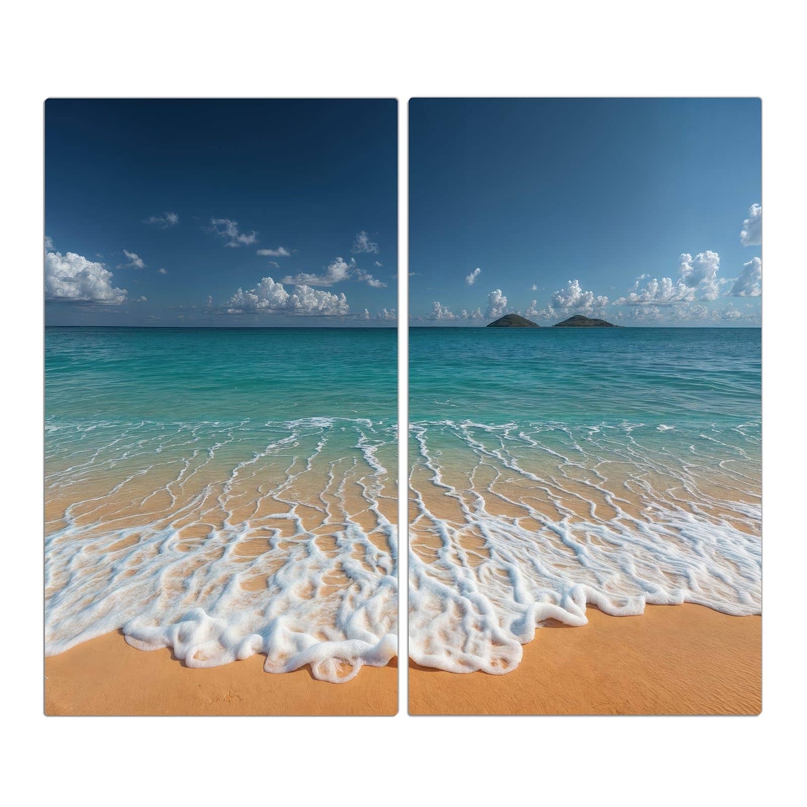 2-teilige Herdabdeckplatten für Ceranfeld mit Wellen am Sandstrand-Motiv in der Frontansicht