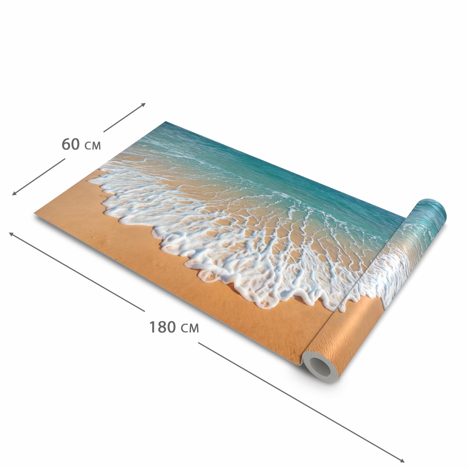Pflegeleichter Küchenläufer mit Motiv Wellen am Sandstrand in der Grösse 90x180 cm zum Waschen