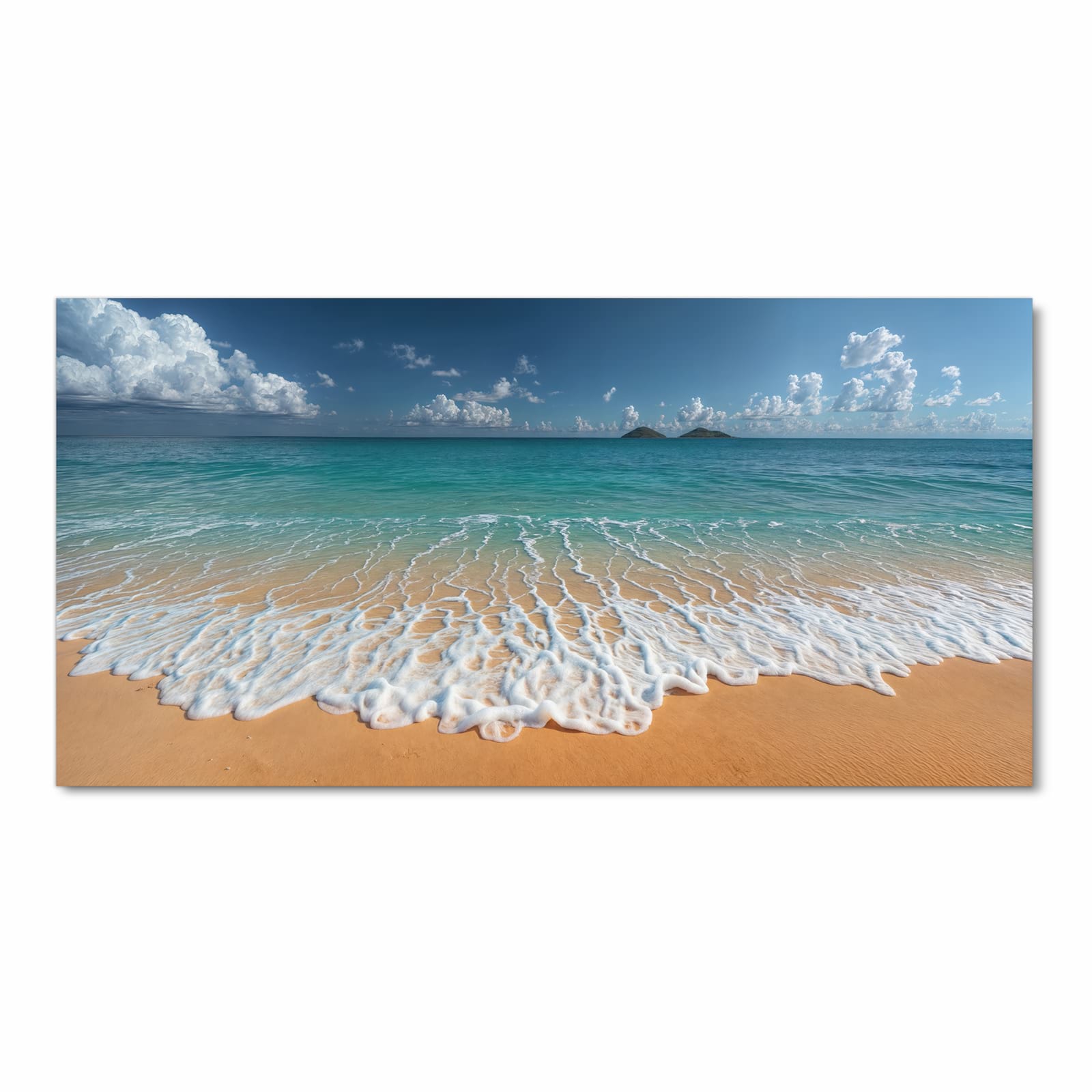 Komfortabler Küchenläufer mit Motiv Wellen am Sandstrand in Frontansicht