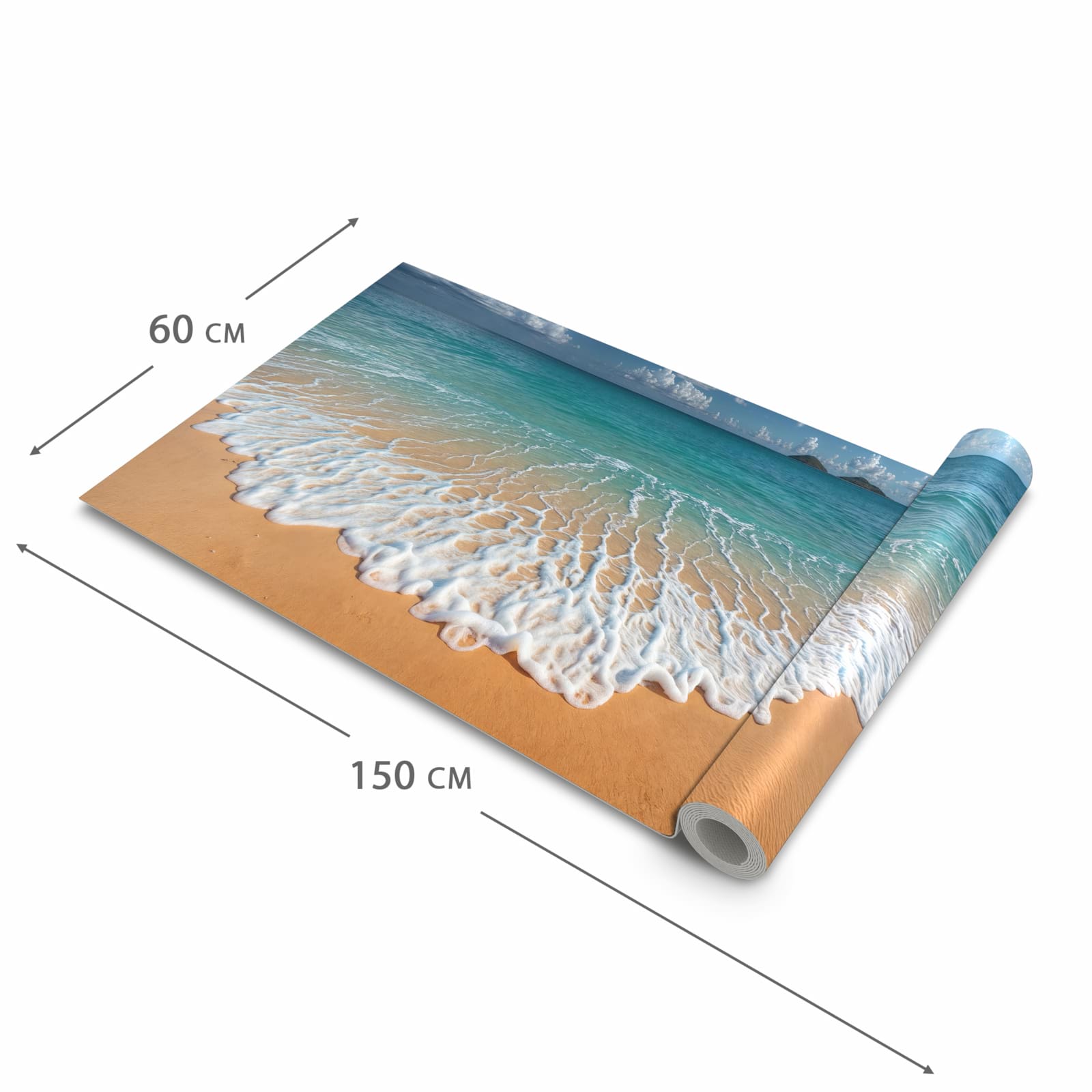 Flacher Küchenläufer nach Maß mit Motiv Wellen am Sandstrand in der Größe 90x180 cm