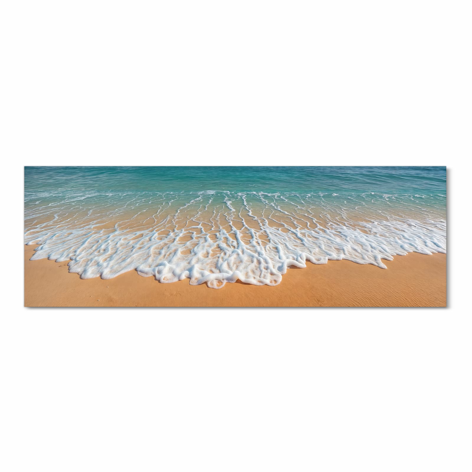 Pflegeleichter Küchenläufer mit Motiv Wellen am Sandstrand in Frontansicht, rutschfest