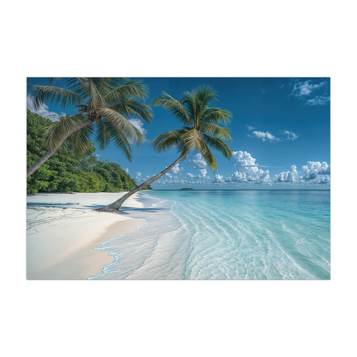 Küchenrückwand aus Glas Zwei Palmen am Meer im Hochformat, Motiv bildfüllend von vorn