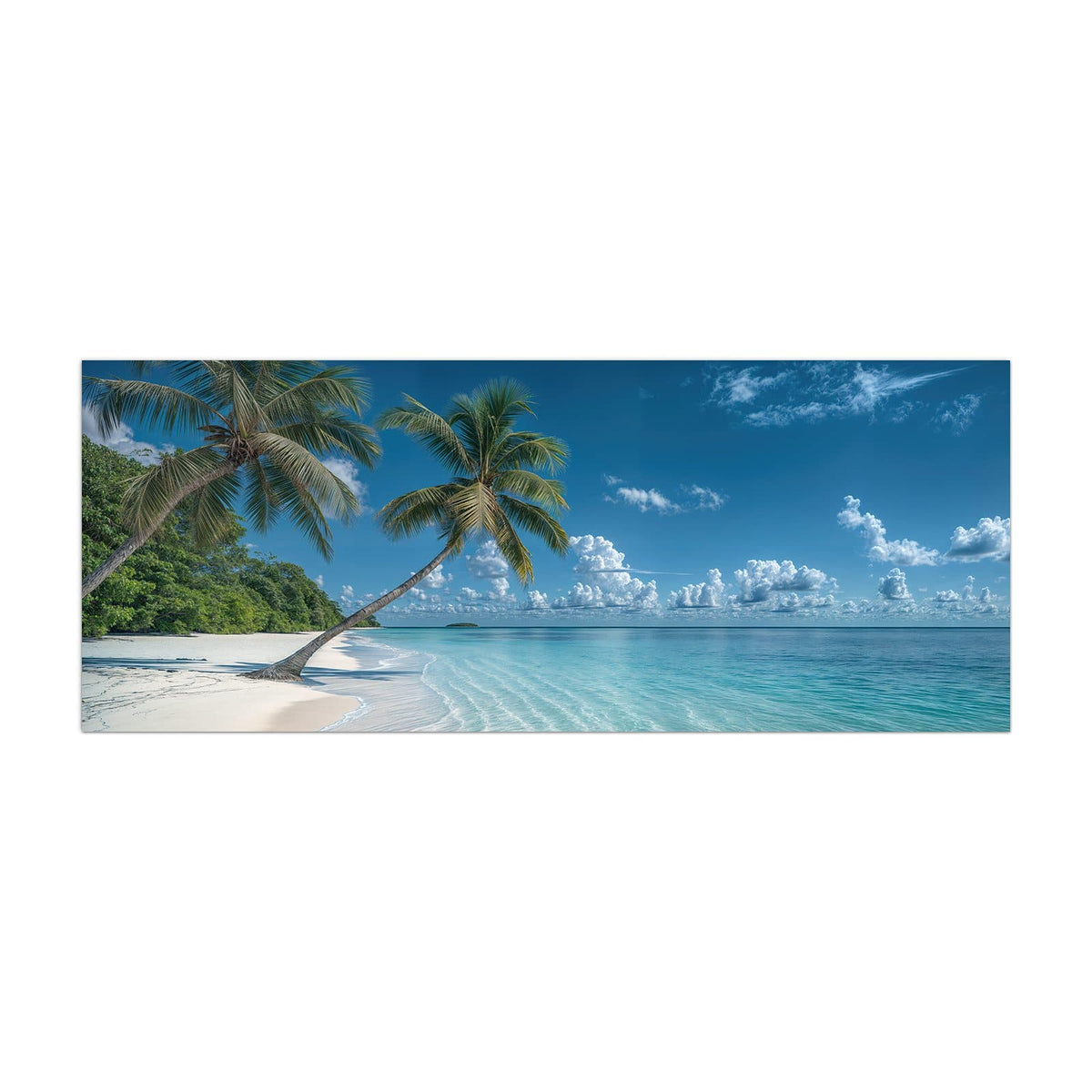 Küchenrückwand aus Glas Zwei Palmen am Meer im Hochformat, Motiv bildfüllend von vorn