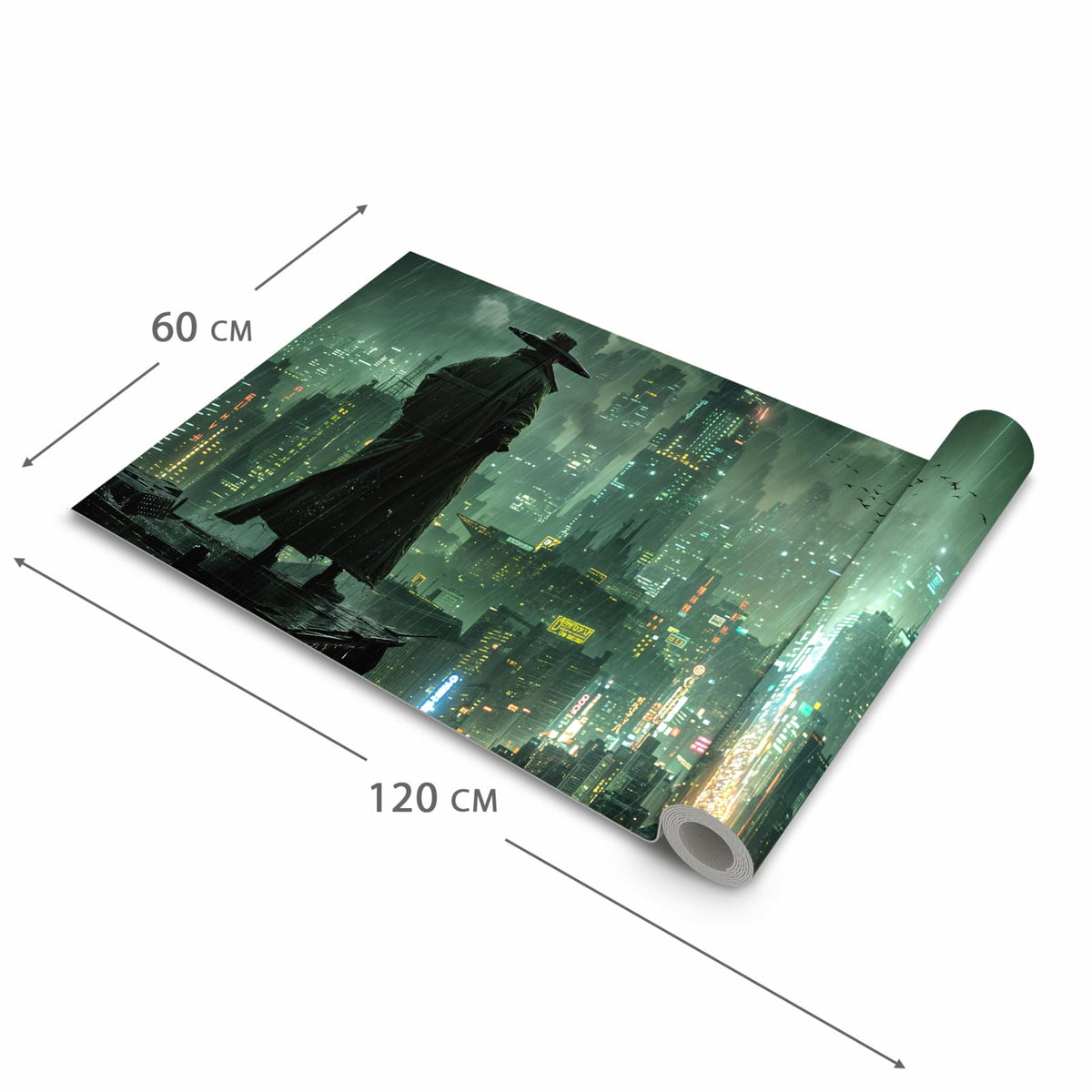 Pflegeleichter dünner Küchenteppich mit Motiv Stadt in Regen in der Grösse 80x300 cm