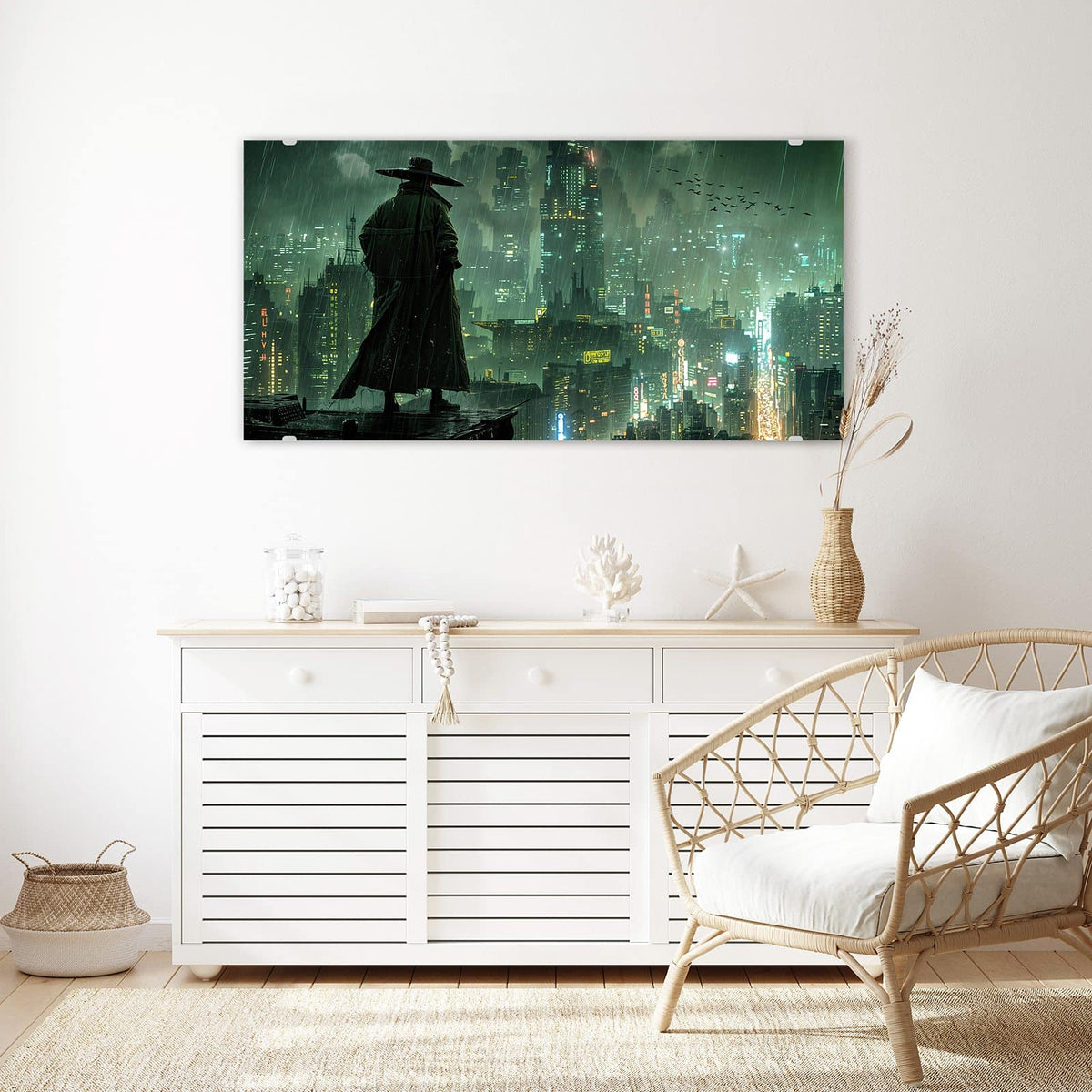 Echtglas, 4 mm – kein Acryl, keine Folie – Wandbild - Mann auf der Dachkante - Querformat