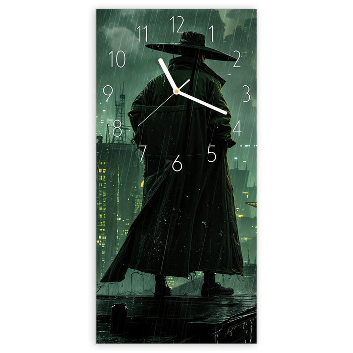 Wanduhr Stadt in Regen aus Glas – Hochformat 30 × 60 cm mit Ziffernblatt Elegant