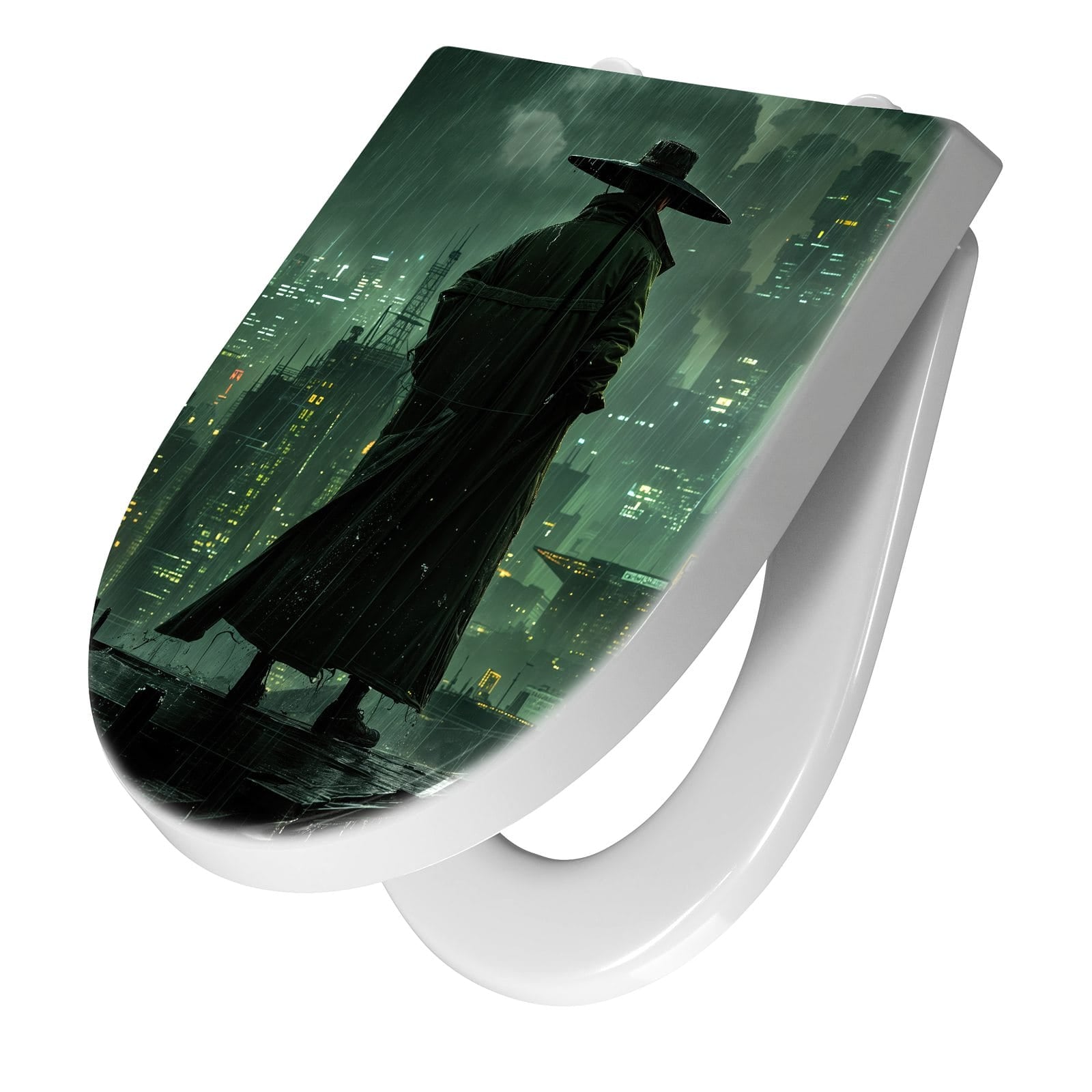 WC-Sitz mit Absenkautomatik Stadt in Regen