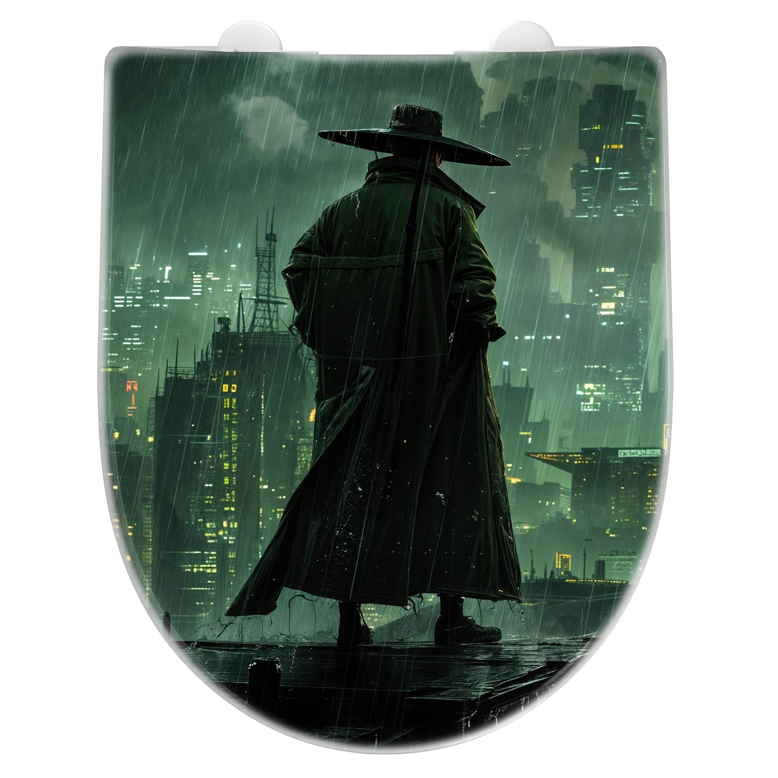 WC-Sitz mit Absenkautomatik Stadt in Regen