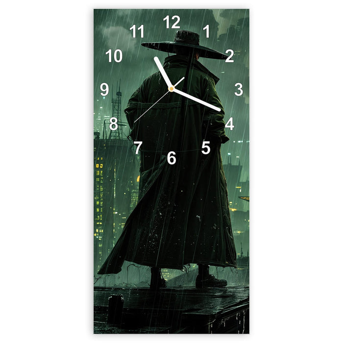 Wanduhr Stadt in Regen aus Glas – Hochformat 30 × 60 cm mit Ziffernblatt Modern