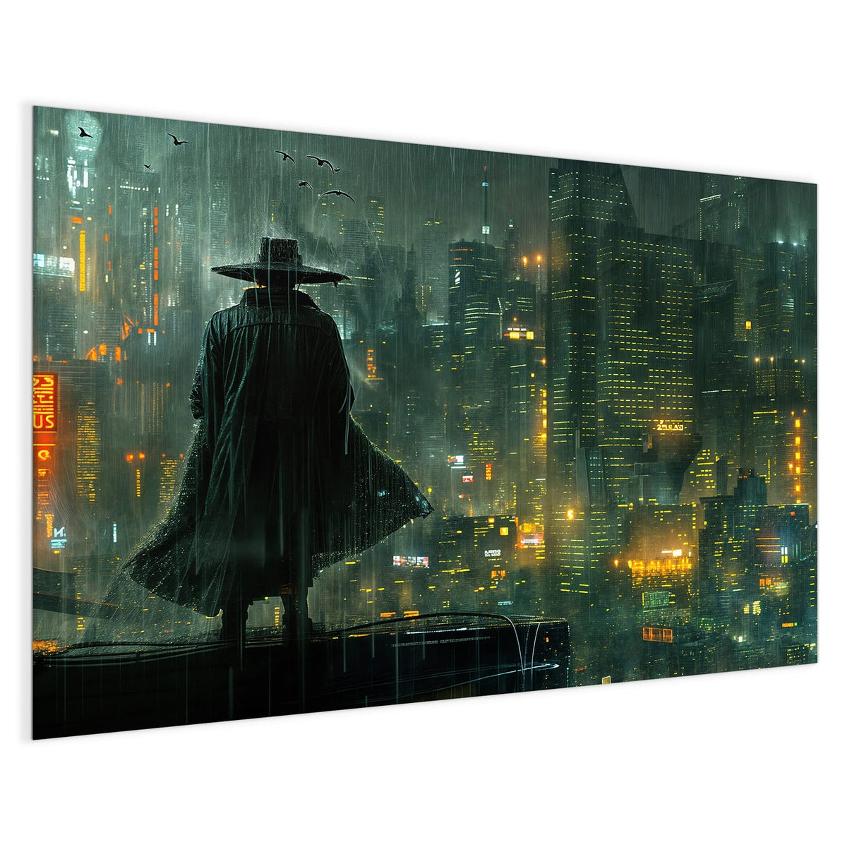 4 mm Glas statt lackiertem Blech – Magnettafel - Mann mit Hut im Regen