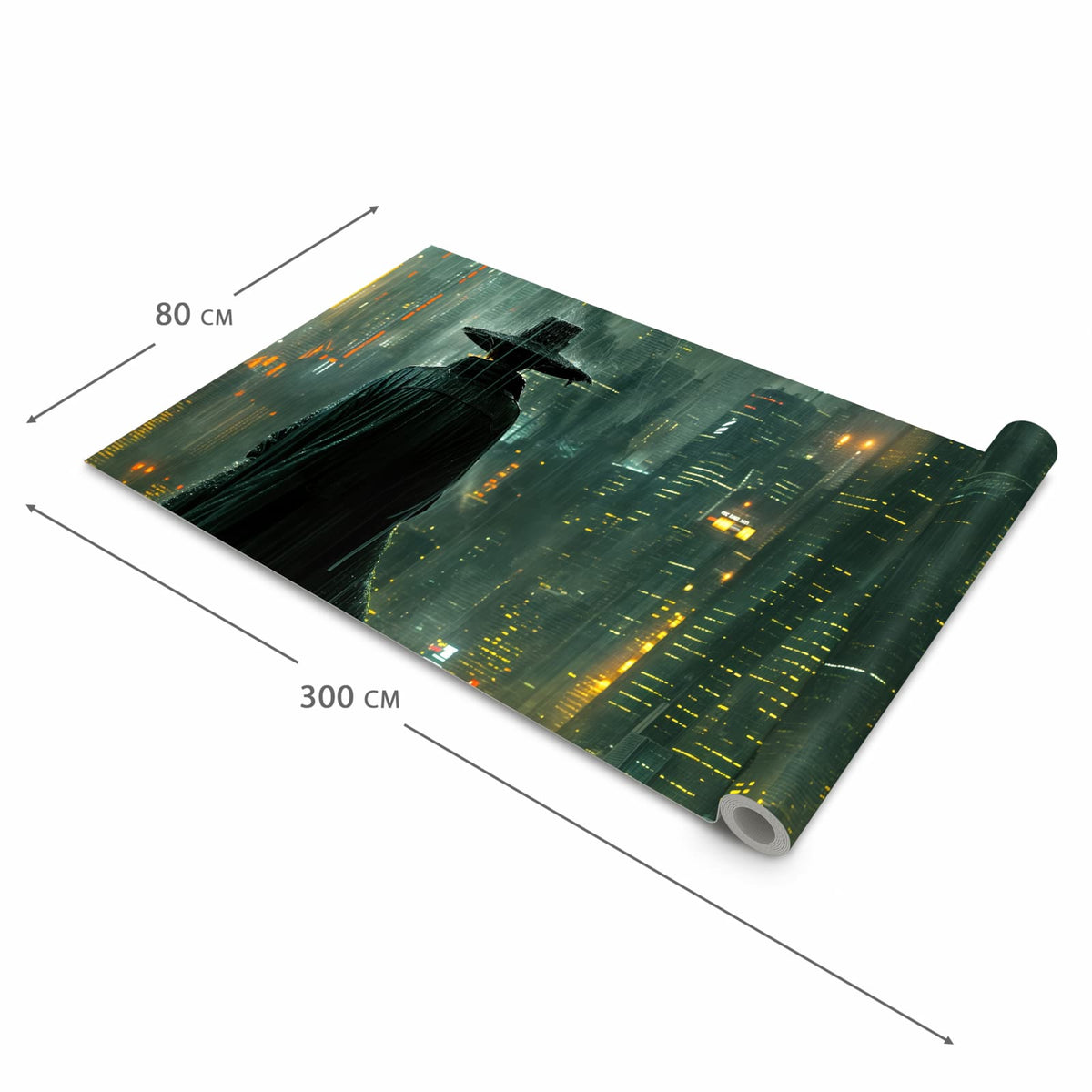 Geruchsneutraler langer Teppich Flur mit Motiv Regenmantel Stadt in der Grösse 80x300 cm