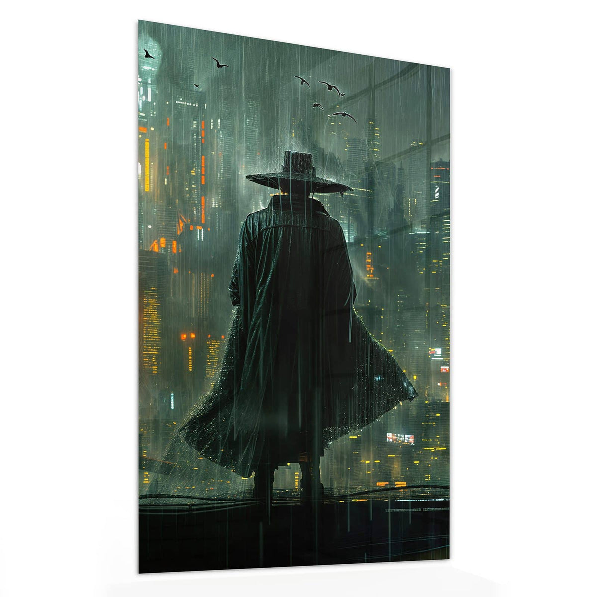 11 Größen – von 30 × 60 bis 60 × 150 cm – Wandbild - Mann mit Hut im Regen - Hochformat