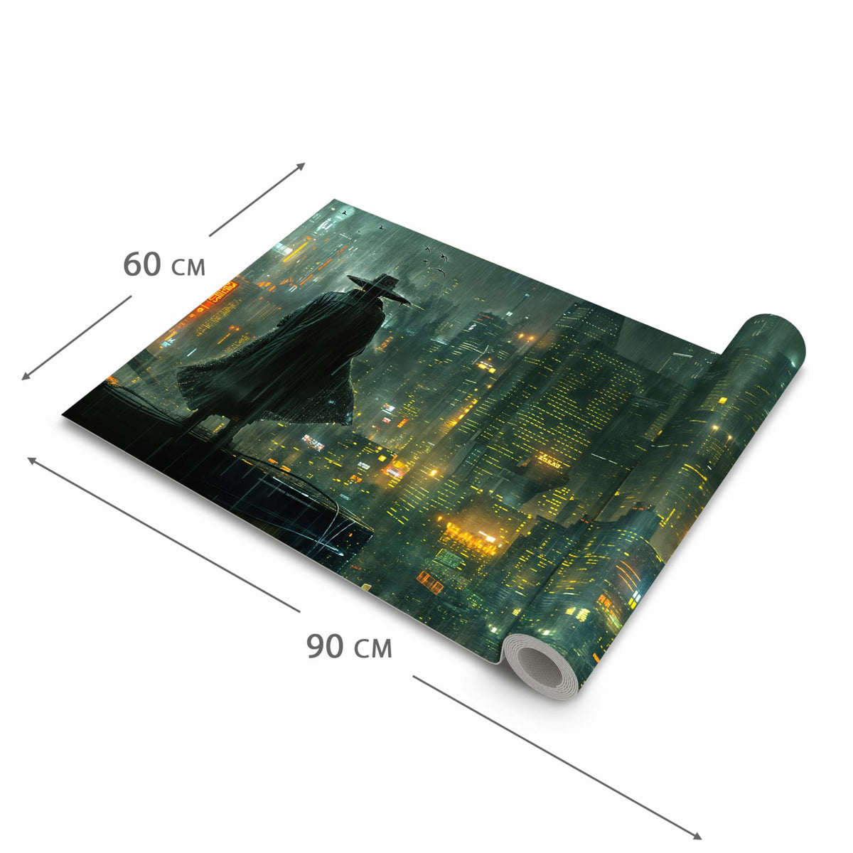 Komfortabler Küchenteppich mit Motiv Regenmantel Stadt in der Grösse 80x300 cm