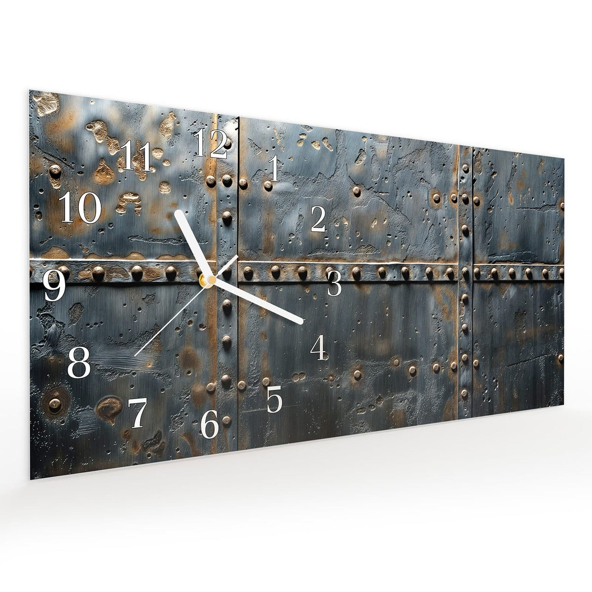 Vormontiert – mit Schwebeeffekt – Wanduhr Metalltür Design aus Glas – Querformat 60 × 30 cm