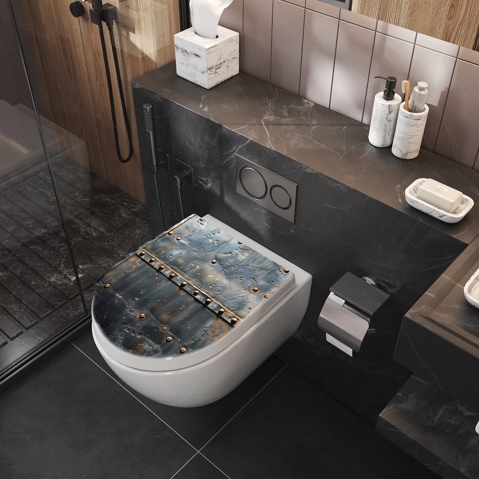 WC-Sitz mit Absenkautomatik Metalltür Design