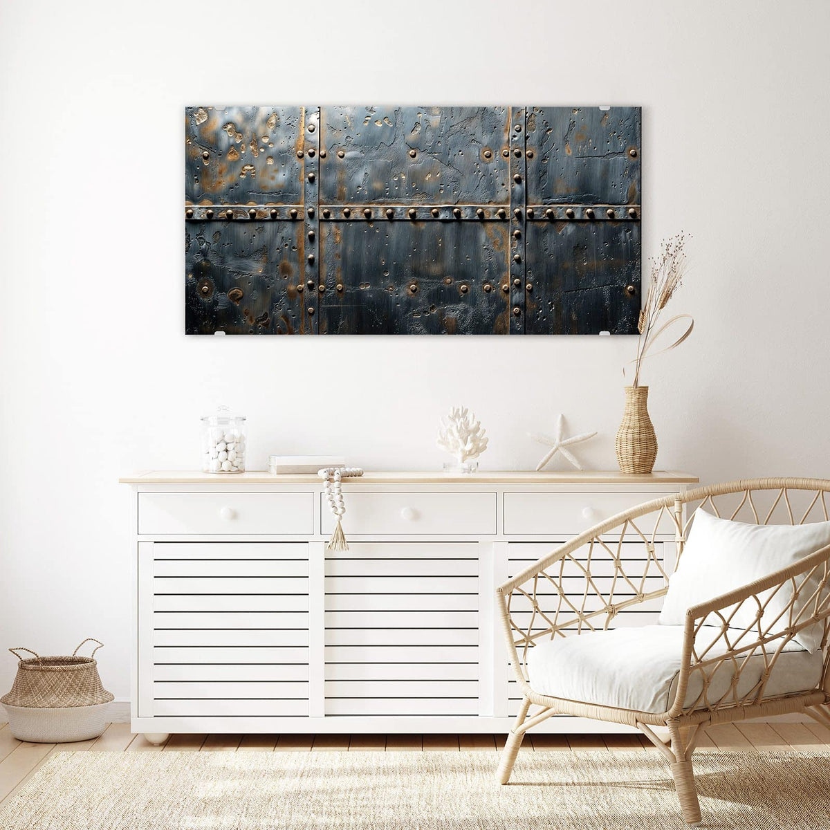 Echtglas, 4 mm – kein Acryl, keine Folie – Wandbild - Stahl mit Nieten - Querformat