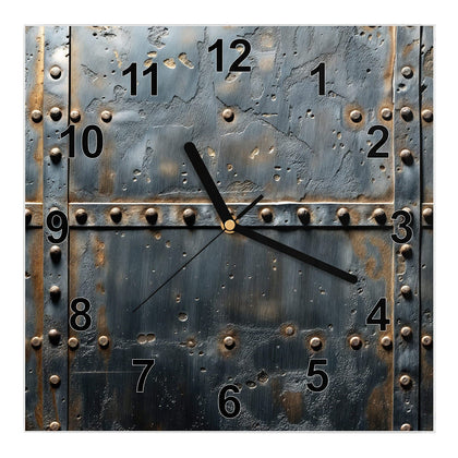 Wanduhr Quadratisch mit dem Motiv Stahl mit Nieten