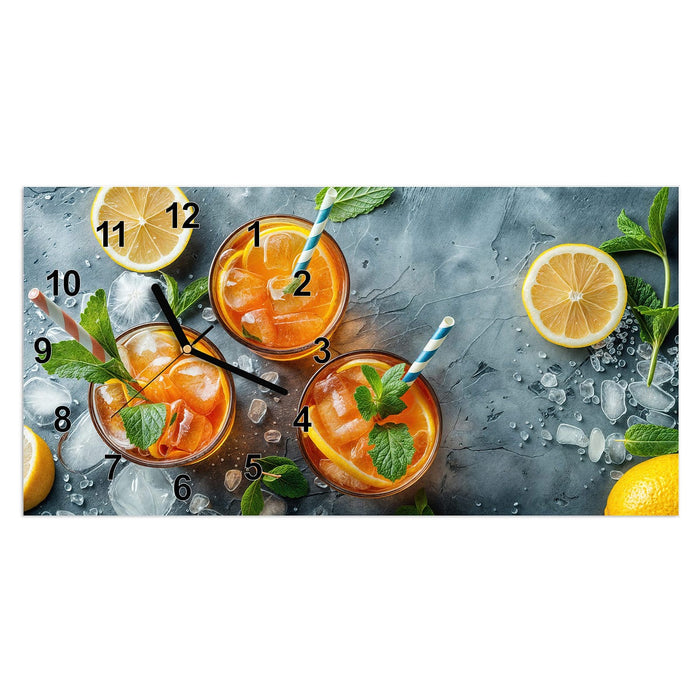 Wanduhr Sommerlicher Drink aus Glas – Querformat 60 × 30 cm mit Ziffernblatt Modern