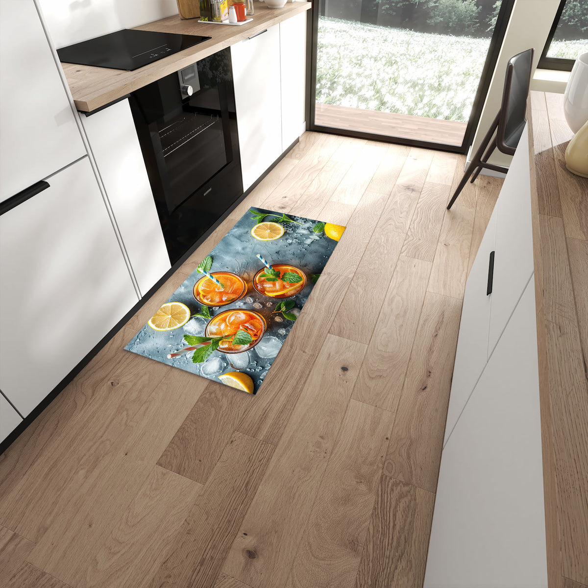 Geräuschdämpfender Küchenteppich mit Motiv Sommerlicher Drink in moderner Küche #grösse_60 x 120 cm