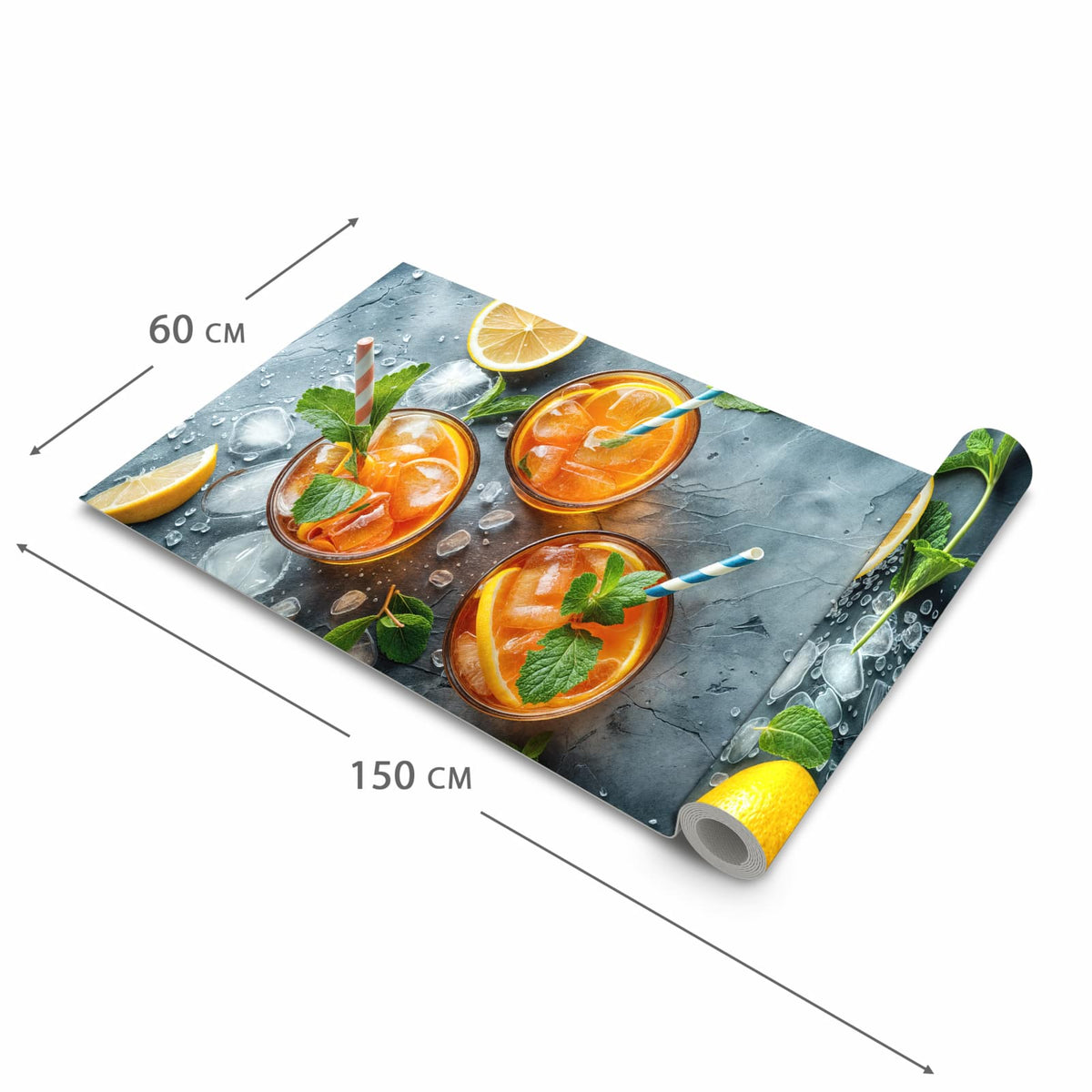 Geräuschdämpfender rutschfester Küchenteppich mit Motiv Sommerlicher Drink in der Grösse 80x280 cm
