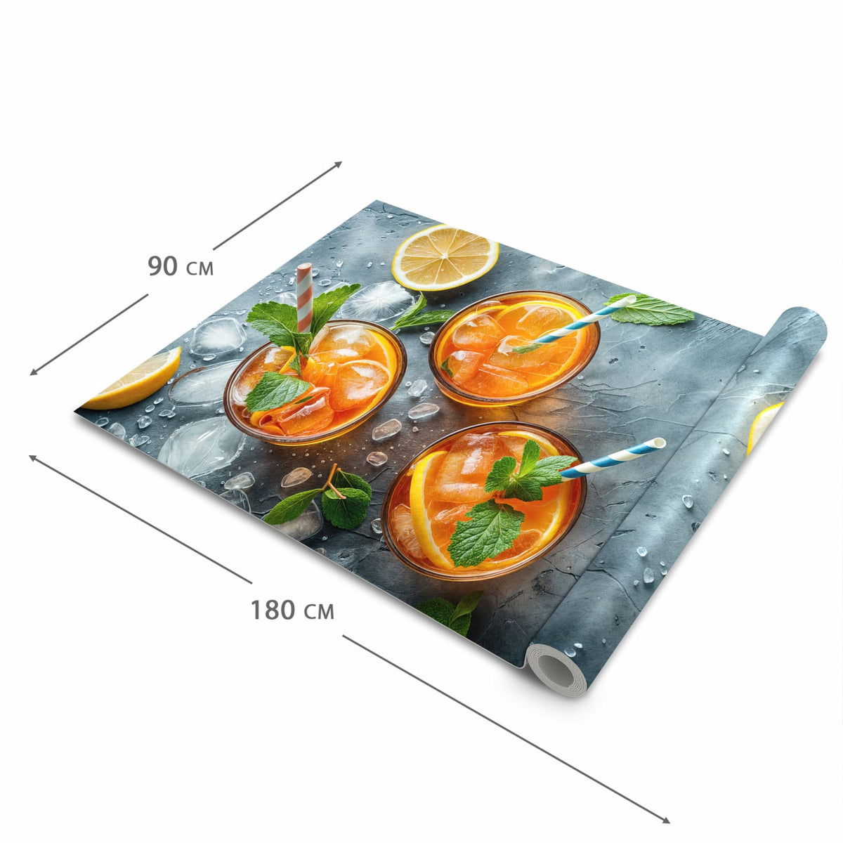 Pflegeleichter moderner Küchenläufer mit Motiv Sommerlicher Drink in der Größe 80x280 cm