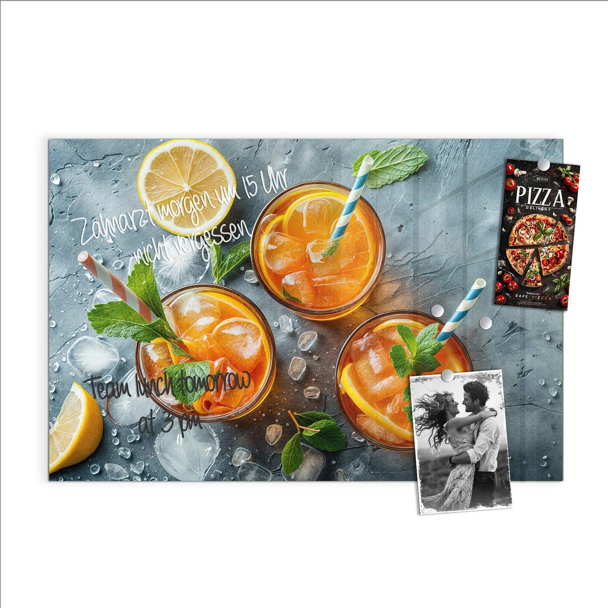 Beschreiben, abwischen, anheften – Magnettafel - Drei Drinks mit Zitrone