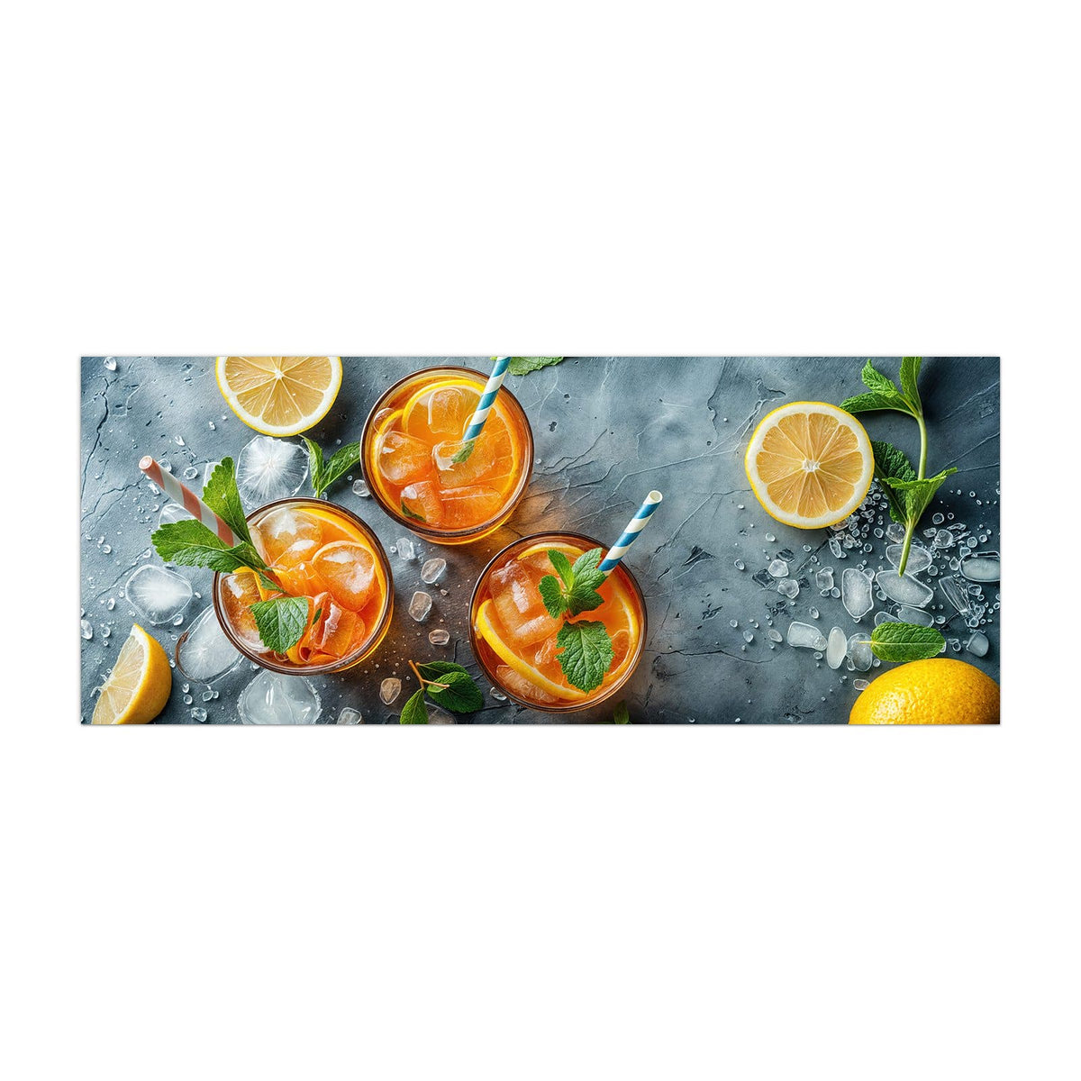 Küchenrückwand aus Glas Drei Drinks mit Zitrone im Hochformat, Motiv bildfüllend von vorn