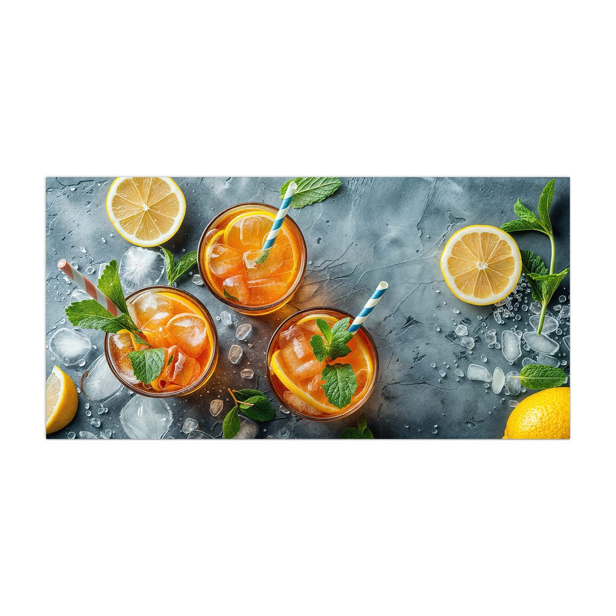 Küchenrückwand aus Glas Drei Drinks mit Zitrone im Hochformat, Motiv bildfüllend von vorn