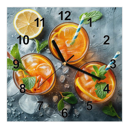 Wanduhr Quadratisch mit dem Motiv Drei Drinks mit Zitrone