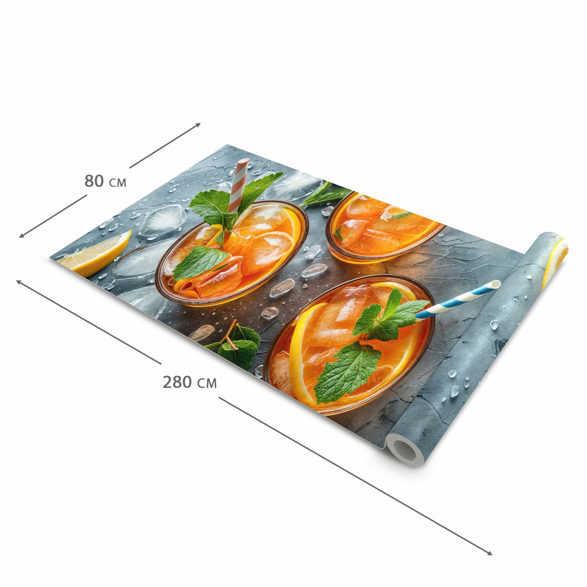 Langlebiger waschbarer Küchenläufer mit Motiv Sommerlicher Drink in der Grösse 80x280 cm