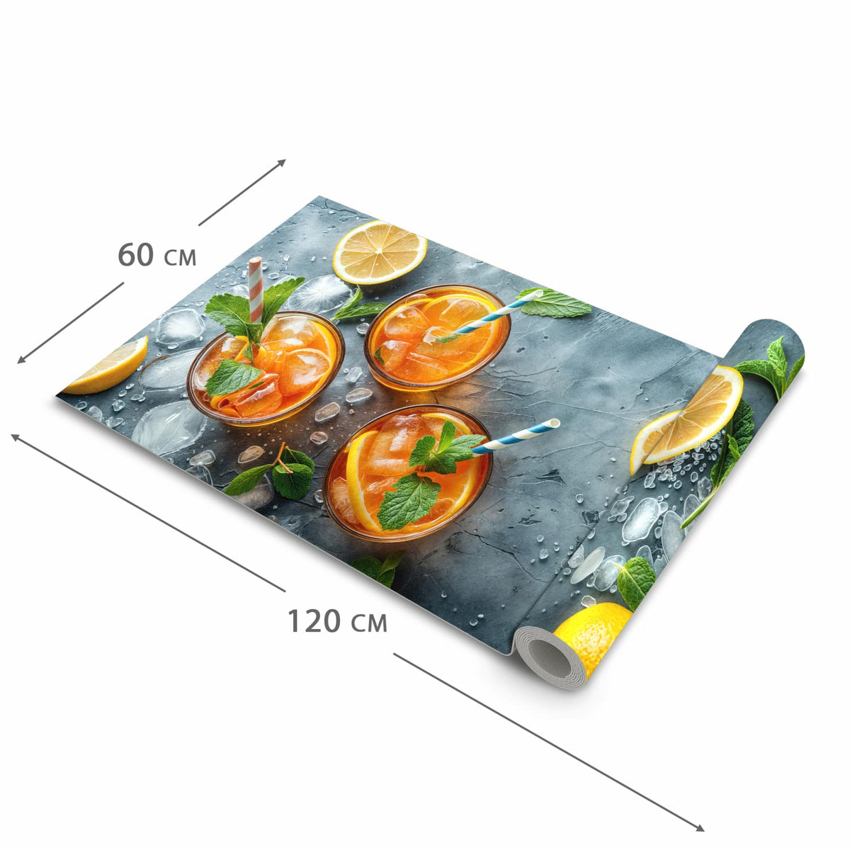 Zeitsparender großer Küchenteppich mit Motiv Sommerlicher Drink in der Größe 80x280 cm