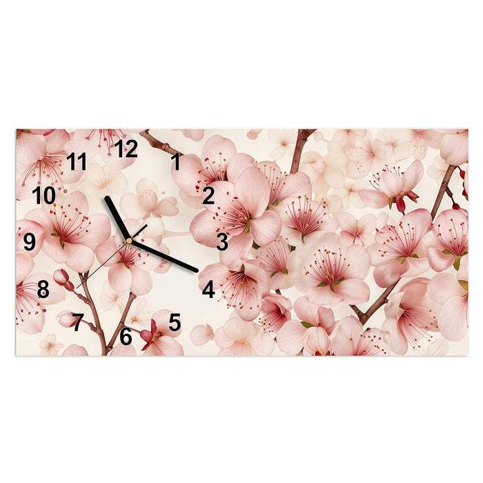 Wanduhr Kirschblüten aus Glas – Querformat 60 × 30 cm mit Ziffernblatt Modern