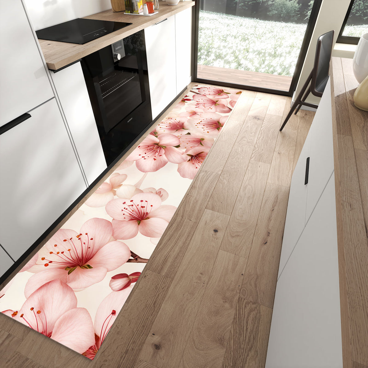 13 Größen – von 60 × 90 bis 80 × 300 cm – Küchenläufer - Kirschblüten auf Creme