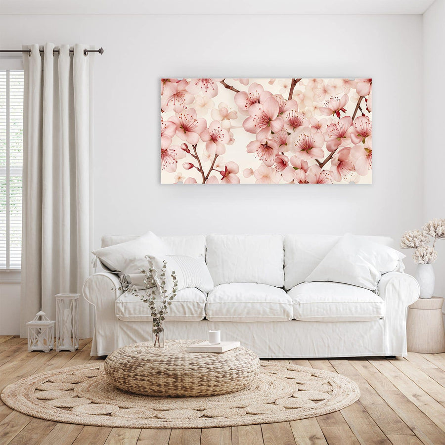 Maße Wandbild - Kirschblüten auf Creme - Querformat
