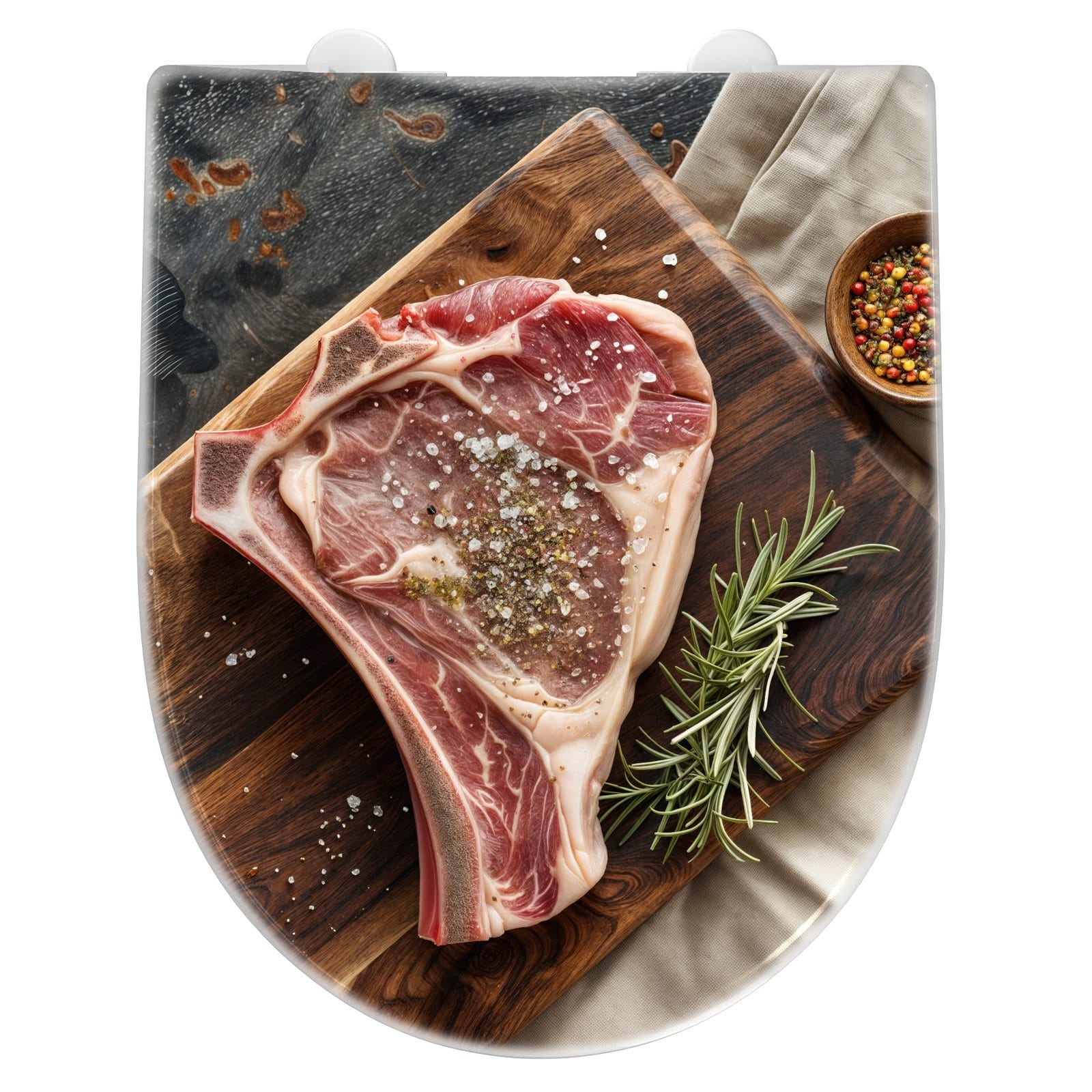 WC-Sitz mit Absenkautomatik Steakauf Holzbrett