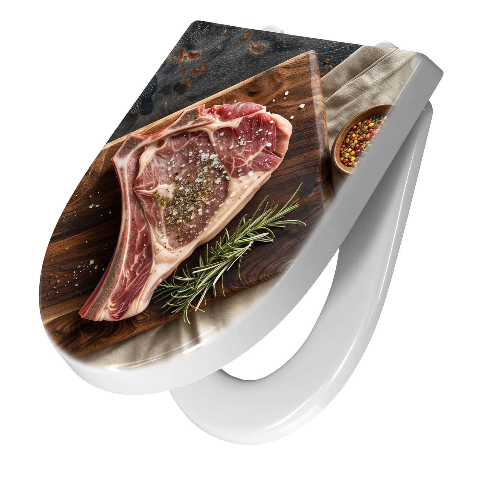 WC-Sitz mit Absenkautomatik Steakauf Holzbrett