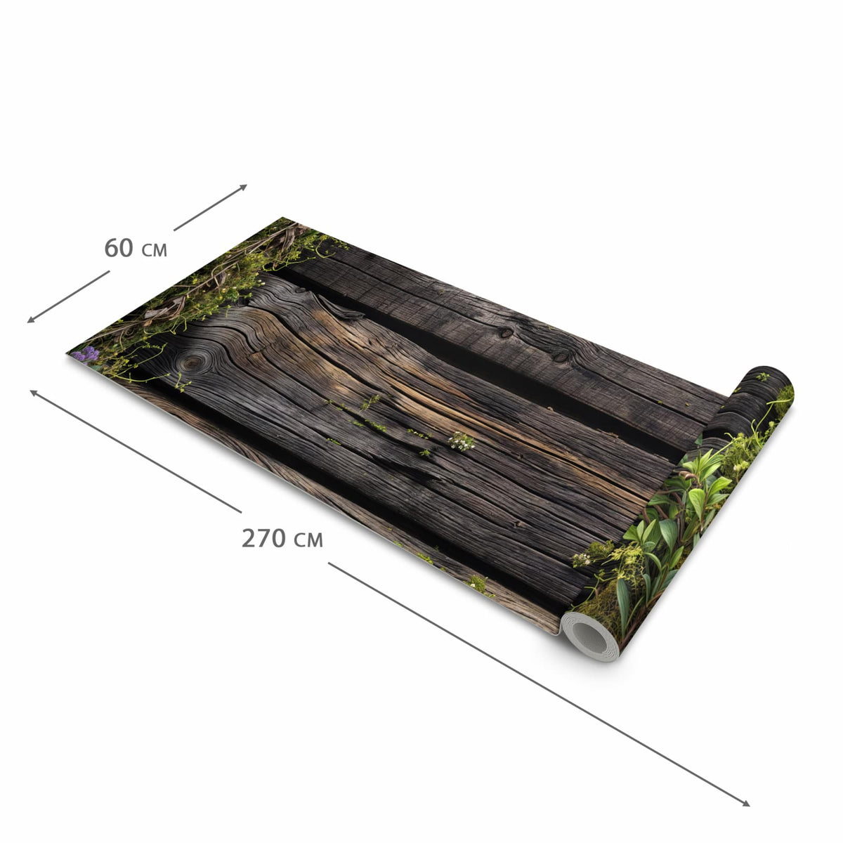 Feuchtigkeitsresistenter Küchenteppich mit Motiv Holz mit Blumen in der Grösse 80x200 cm