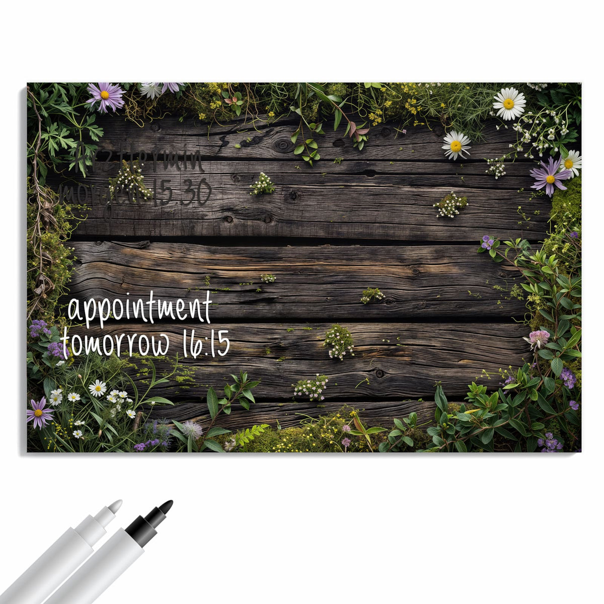 Beschreiben, abwischen, anheften – Metall Magnettafel - Wildblumen auf Holz