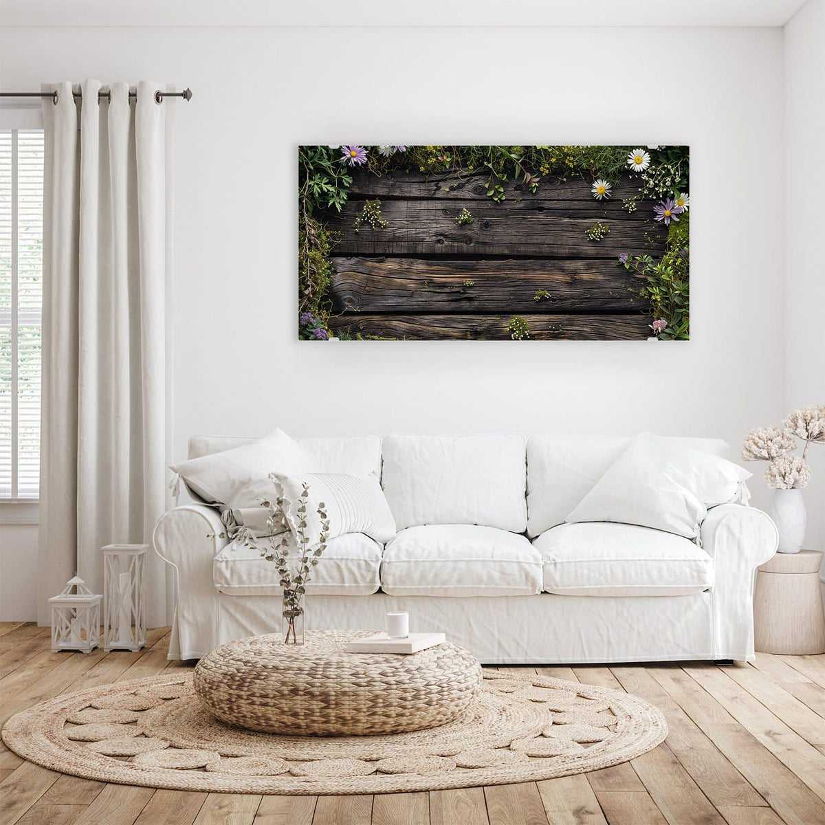 Aufhängung liegt bei – Motiv später wechselbar – Wandbild - Wildblumen auf Holz - Querformat