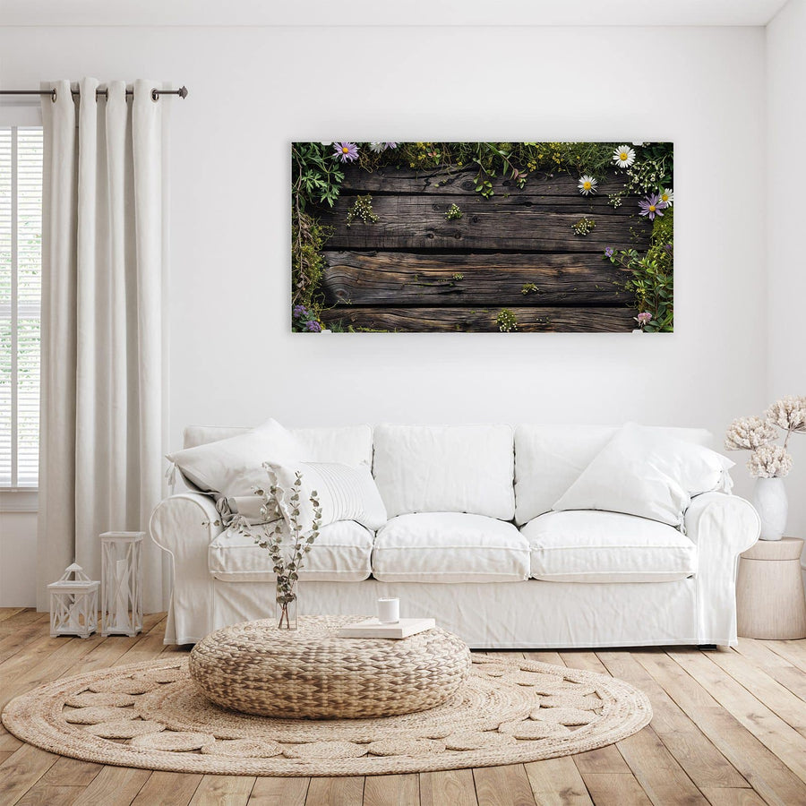Maße Wandbild - Wildblumen auf Holz - Querformat