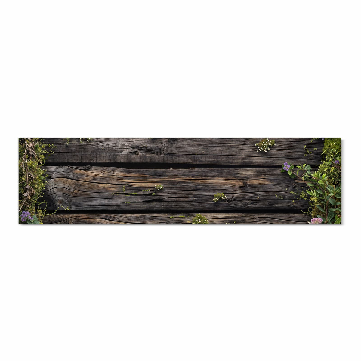 Strapazierfähiger Teppichläufer für die Küche mit Motiv Holz mit Blumen in Frontansicht
