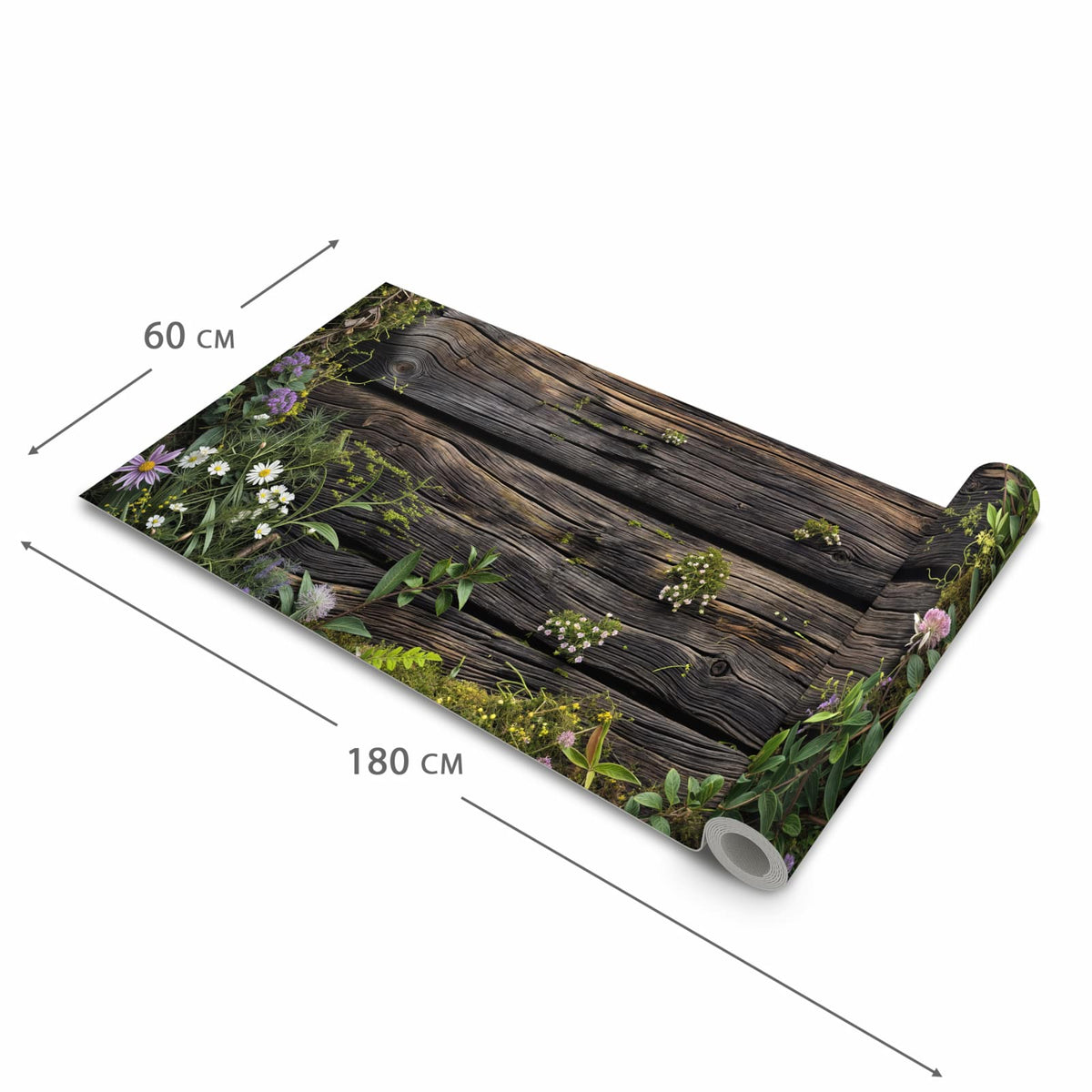 Langlebiger Küchenläufer mit Motiv Holz mit Blumen in der Grösse 80x200 cm