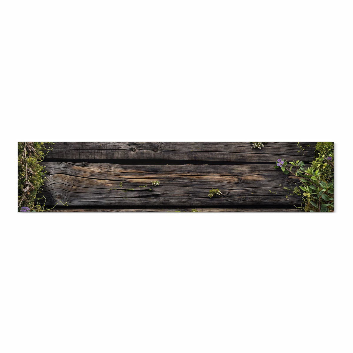 Komfortabler Küchenläufer mit Motiv Holz mit Blumen in Frontansicht