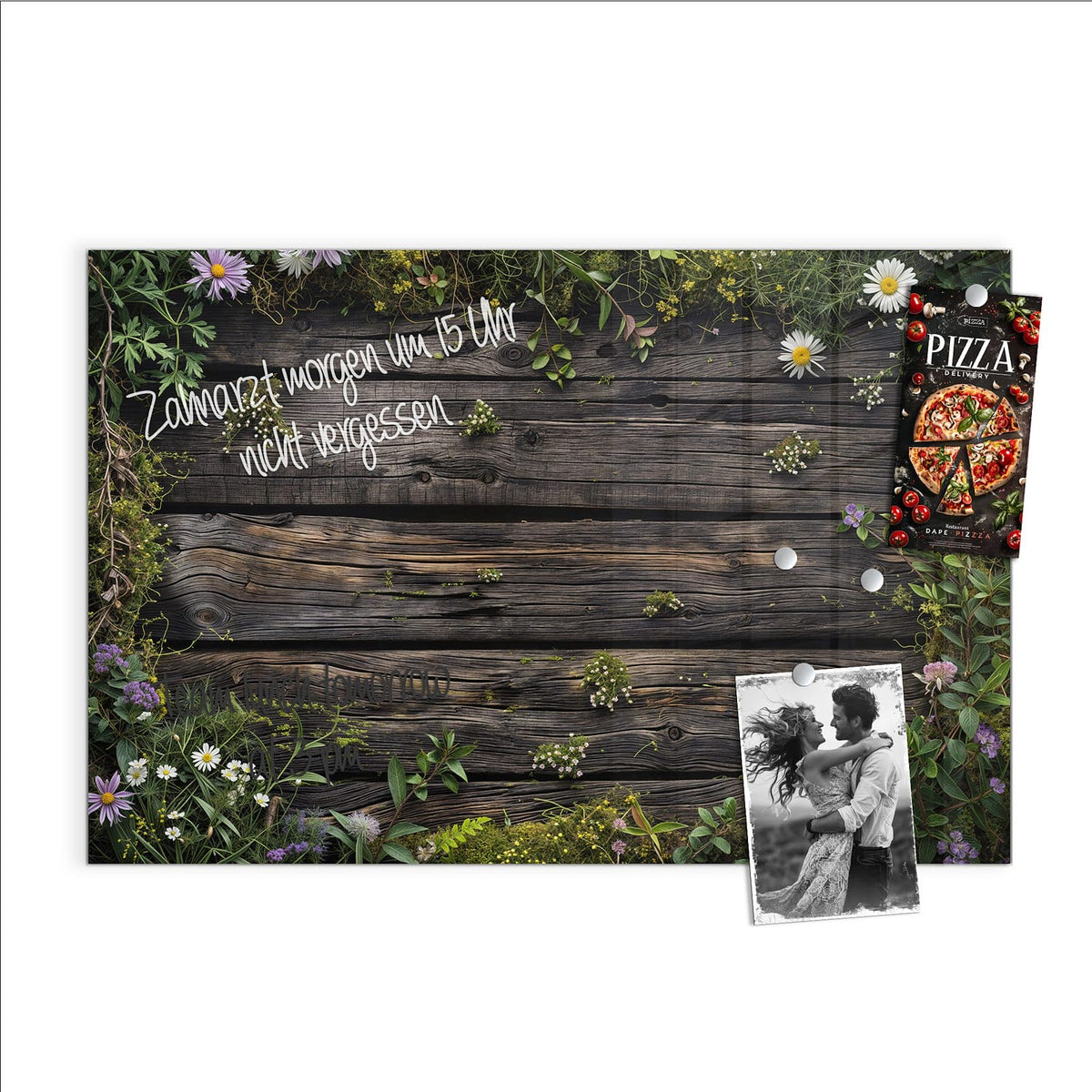 Beschreiben, abwischen, anheften – Magnettafel - Wildblumen auf Holz