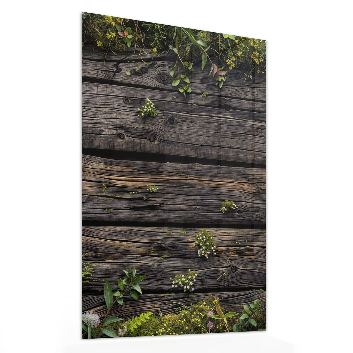 11 Größen – von 30 × 60 bis 60 × 150 cm – Wandbild - Wildblumen auf Holz - Hochformat
