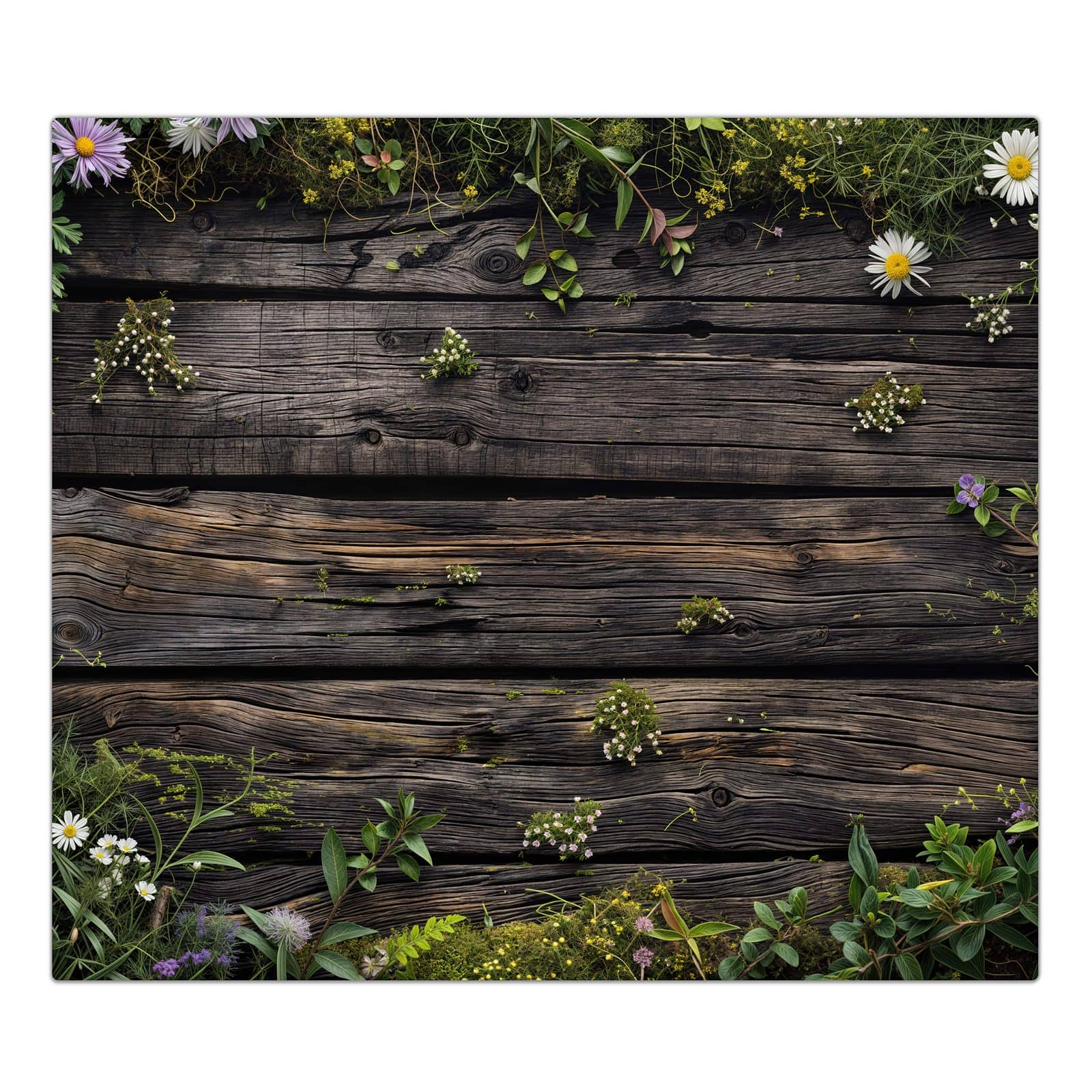 1-teilige Herdabdeckplatten mit Holz mit Blumen-Motiv in der Frontansicht #grösse_1-Teilig (60x52cm)