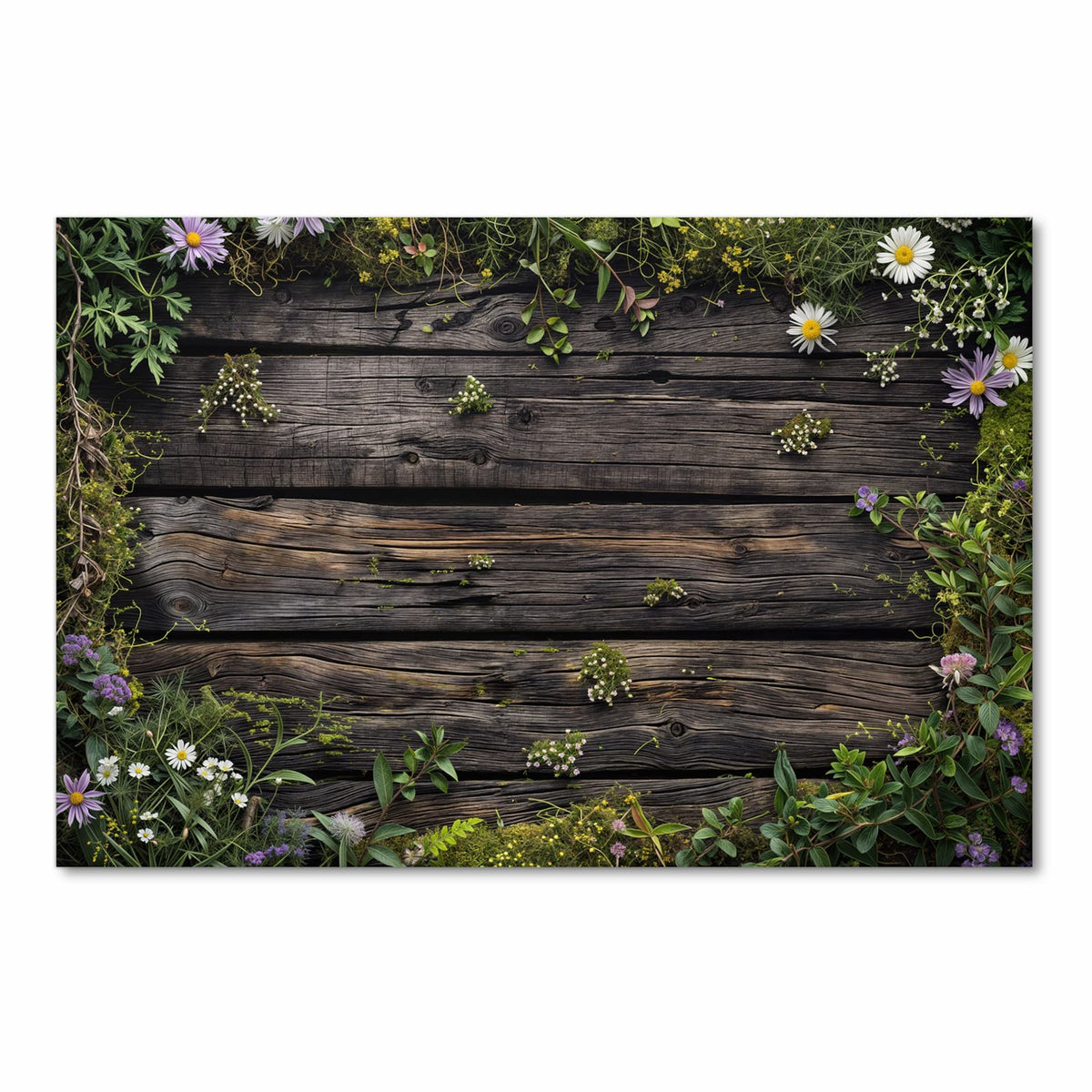 Waschbarer Küchenteppich mit Motiv Holz mit Blumen in Frontansicht für einfache Reinigung