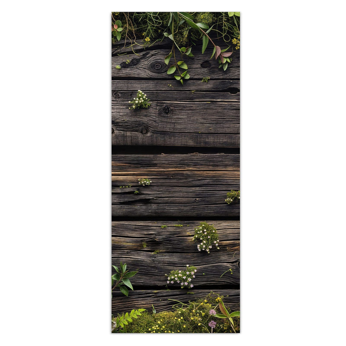 Wandbild - Wildblumen auf Holz - Hochformat – Wildblumen rahmen rustikales Holz