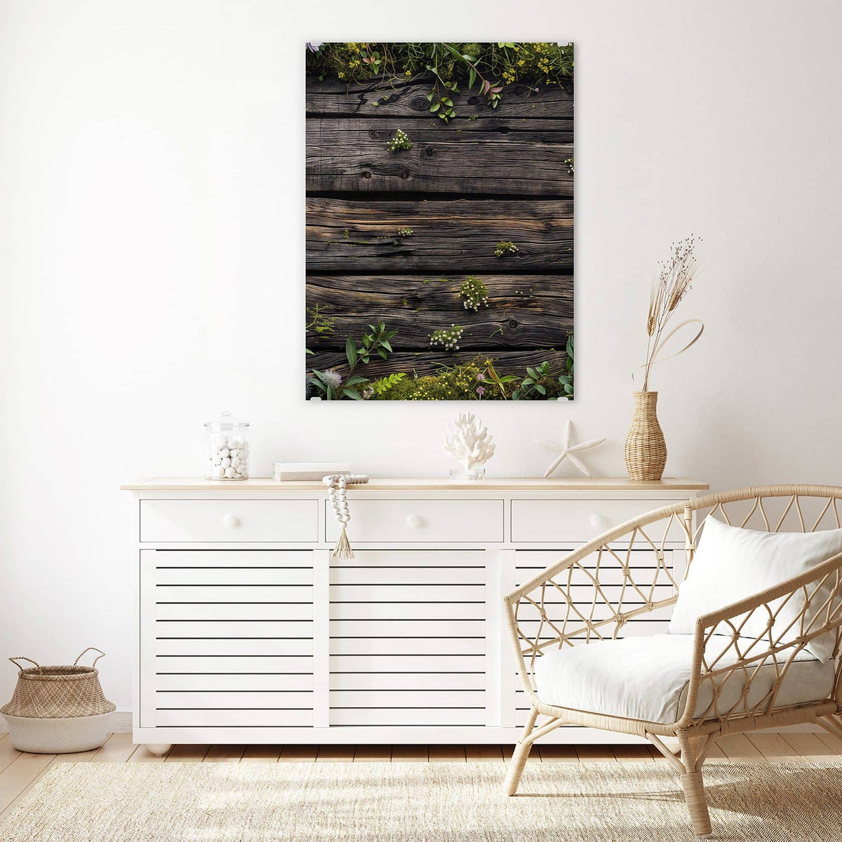 Aufhängung liegt bei – Motiv später wechselbar – Wandbild - Wildblumen auf Holz - Hochformat